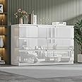 BSTSEL White High Gloss 6/7/8 Drawer Cabinet,Tall Wide Storage Chest of Drawers,Drawer Cabinet No Handle Sleek Design Bedroom Furniture For Office (120 (L) x 77(H) cm(7 Drawer Cabinet)