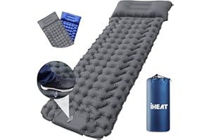 IHEAT Self Inflating Camping Mat,Waterproof Sleeping Pad with Foot Pump,Double-Sided Color Camping Air Mattress with Pillow,Portable Inflating Mattress Camping Suitable for Outdoor Backpack Hiking
