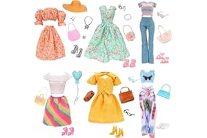 CARREUTY 33 Pcs Doll Clothes Compatible with Barbie 11.5 inch Doll, Doll Outfits and Accessories with 2 Dresses, 4 Tops, 2 Skirts, 2 Pants, 6 Shoes, 6 Bags, 11 Accessories, Girl Gifts in Random