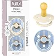 BIBS Pacifiers - Colour Studio 2 Pack | Round Nipple Baby Pacifier | BPA Free Natural Rubber Latex Soother | Made in Denmark | Size 6+ Months | Block Baby Blue Dusty Blue