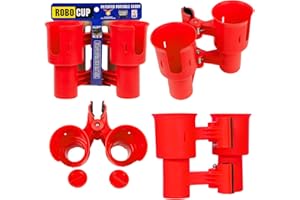 ROBOCUP Robo Cup Podwójny uchwyt na kubek, klips do wielokrotnego użytku: napoje, wędka, narzędzia, kij bębna, plaża, czerwony