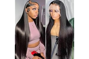 QAVA 28 Inch Straight Human Hair Wig For Black Women,180 Density 13X6 HD Lace Front Wigs Human Hair Pre Plucked With Baby Hair,Brazilian Virgin Human Hair Glueless Lace Frontal Wig Natural Color