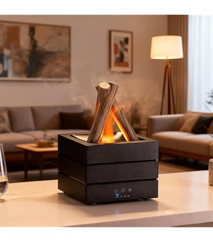 Axrye Diffusore Oli Essenziali 3 In 1 Con Fiamma Simulata E Luci LED - Umidificatore 200ml Nero - 3