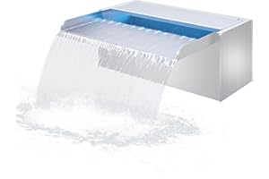 Longrun 30CM Pond Waterfall Blade,304 Stainless Steel Pool Fountain with Water Pump and 7 Colors Bluetooth LED Light,Complete Waterfall & Stream Kits for Outdoor Water Features