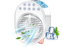 Climatiseur Portable, climatiseur mobile silencieux, Mini ventilateur humidificateur, BelonLink USB Ventilateur Refroidisseur d'air Portable 4 en 1, 3 Vitesses 7 Couleurs LED Maison Bureau (blanc)