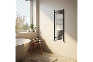 NRG Black Heated Towel Rail Curved Designer Bathroom Radiator - 1200×400mm