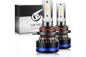 TECTICO HIR2 9012 LED Ampoule Anti Erreur 6000K Blanc Mini Phare Avant de Voiture Feux de Route/Feux de Croisement, 2 pièces