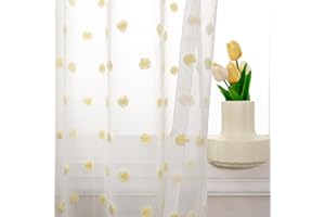 MYSKY HOME Juego de 2 cortinas y cortinas con ojales, cortinas blancas para salón, dormitorio, juego de 2 cortinas semitransparentes para habitación infantil, alto 245 x ancho 140 cm, amarillo