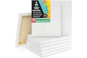 Arteza Chassis Entoilé À Peindre – 12 Toiles Coton de 8x10" (20x25 cm) / Cadre de Toile Blanche Enduit Grand Format/Peinture à Huile/Gouache/Acrylique/Materiel Art et Dessin