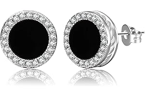 RANKEEF Aretes Para Hombre Boucle d'oreille glacée pour homme Plaqué argent 18 carats Boucle d'oreille hypoallergénique ronde à visser avec oxyde de zirconium Hip Hop Croix