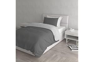 ITALIAN BED LINEN Set Copripiumino 100% Cotone Natural Color, Made in Italy - Parure Copri Piumino - Sacco Piumone 200x200 cm con Doppia Patella e Federa Cuscino, Piazza e Mezza, Grigio Scuro/Grigio Chiaro