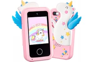 SYNCFUN Smartfon dla dzieci, aparat fotograficzny dla dzieci, zabawka z podwójnym aparatem, gra, odtwarzacz muzyki, karta 8 GB, ekran dotykowy, aparat dziecięcy, zabawka, jednorożec, prezent na Boże