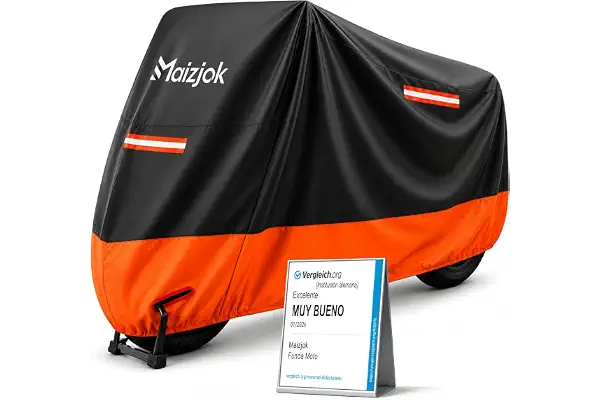 Maizjok® Funda Moto Impermeable, Cubierta Moto Exterior Interior 210D | XL Poliéster, Protección Lluvia Polvo UV, para Moto Deportiva, Naked, Scrambler, Trail, Enduro, Maxiscooter, Motocross