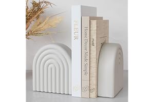 KIBAGA Decorative Concrete Bookends for Heavy Books – Stylish Set of 2, Ideal for Any Bookshelf – Aesthetic Book Holder/Stopper with Anti-Slip Pads for Chic Home, Office, or Library Decor