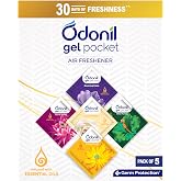 Odonil Gel Pocket – 50g (10g X5) | Pack of 5 Assorted Fragrances | Infused with Essential Oils | Germ Protection | Lasts Up t
