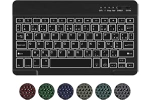 KBCASE Clavier pour iPad 10 2022/iPad 9/8/7/iPad Pro, Clavier iPad Air 5/ipad Pro 12.9/11, AZERTY Clavier Bluetooth Rétroéclairé 7 Couleurs