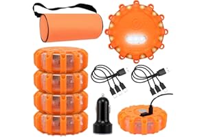 KAOLALI Pack of 6 Warning Lights, Waterproof LED Warning Lights with Magnet and Hook, Rotating Light LED with 9 Flashing Modes, with Bag and 3-in-1 Charging Cable, LED Warning Light for Boat, Marine