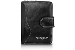 MultiValue Portfel męski w stylu retro, męski skórzany portfel z okienkiem na dowód osobisty, zamek błyskawiczny, zatrzask, duża pojemność, wiele kart, czarne, 3.54 x 4.72 x 1.38 zoll, Klasyczny