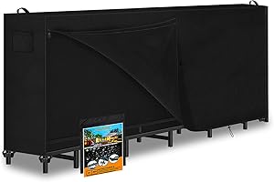 AXPQHL pokrowiec na stojak na drewno opałowe, pokrowiec ochronny na półkę na kłody, odporny na wilgoć tkanina Oxford 600D, pokrowiec na półkę na kłody, czarny, 244 x 61 x 107 cm