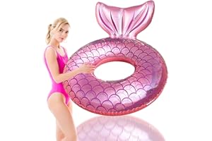YAYAFUNFUN Bouée Piscine Gonflable,90cm,70cm Bouée de Natation Sirène,Anneau de Natation Gonflable Adulte Rose Queue Poisson,PVC Bouée Piscine Femme et Fille pour Les Fêtes D'été sur La Plage et La Piscine