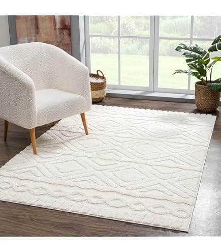 Handgeknoopt Berber tapijt van wol 120x180 cm blanc Taza Royal
