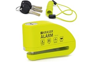 ‎KRASER KRASER KR6Y Bremsscheibenschloss mit Alarm 110 dB, Verstärkt, 3 Schlüssel (2 Ersatz) Hochsicherheits Motorradschloss, Wasserdicht,1.5m Rückrufkabel, Tasche, Universal Motorrad Schloss, Fahrradschloss