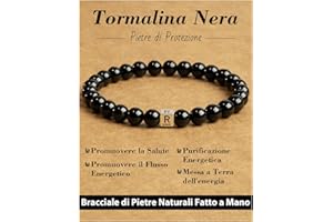 Landorilo Bracciale di Pietre Naturali da Donna Uomo, Iniziale Braccialetti, Tormalina Nera da 6mm con Perline Alfabetiche in Argento 925, Regali Creativi Personalizzati. Lettera A-Z