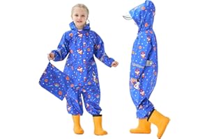 Hovkib Kids Puddle Suit Boys Girls Raincoats All in One Rain Suit Waterproof Coverall Toddler Breathable Muddy Suit Cartoon Rainwear 1-10 Years