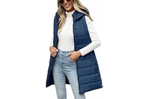 RITOSTA Chaleco Acolchado Mujer Invierno Largo Chaquetas sin Mangas Chaleco de Plumas Abrigos con Capucha Otoño Chaqueta Entretiempo con Cremallera