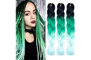 SHIHERESH Extension per capelli enormi intrecciati，Xpression extension per treccine Capelli Sintetici per Treccine Africane 3 Ciocche Trecce Jumbo Braiding Hair Kanekalon(Nero/Verde/Verde chiaro)