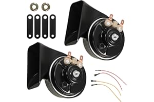 Sdhiiolp Hupe 12V Laute Lkw Auto Schneckenhupe Zughörner Autohupe Fahrradhupe Elektrisch Universal 110dB Zweiklang Horn Signalhorn Wasserdichte Doppel Horn für Züge Motorrad Boote (2 Stücke, Schwarz）