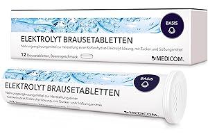 ‎MEDICOM Medicom - Elektrolyt Brausetabletten, Elektrolyte und Kohlenhydrate für Ausdauer, Natrium, Kalium, Chlorid, Dextrose, Beerengeschmack, Flüssigkeitszufuhr, Vegan - 12 Brausetabletten