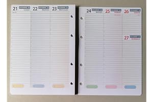 TIPOME Ricambio formato A5 15x21cm per raccoglitore a 4 anelli (calendario settimanale con orari) CON 4 FORI
