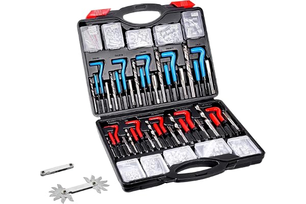 VEVOR Kit de Réparation de Filetage Hélicoïdal 338 Pièces, Outils à Restaurer Les Filetages Abîmes SAE et Métrique, M5, M6, M8, M10, M12, 1/4", 5/16", 3/8", 7/16", 1/2", Forets HSS, Réparation Auto