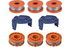 COEWUR 6 pcs Strimmer Spool Compatible with Mac Allister MGTP18Li Trimmer Line, 1.65mm 10ft Autofeed WX150 Replacement Spool and Line(6 Spool+2 Cover)