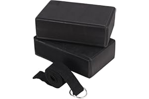 Iunipusy Yoga Block 2er Set und 1.83M Baumwoll Gurt - Eva Schaum Weiche Rutschfeste Blöcke für Universal Dehnung und Tonisieren Trainings - Schwarz