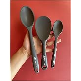 Multiamo Sert U&ccedil;lu Isıya Dayanıklı Silikon Kaşık Seti, 28 cm-22 cm-20 cm, Gri