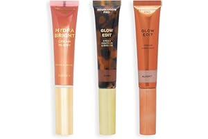 Revolution Pro Trio de baguettes crème pour le visage, set de maquillage contour, fard à joues et surligneur, végétalien et sans cruauté, foncé, 1x12ml, 2x15ml