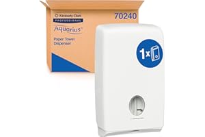 KIMBERLY-CLARK Aquarius Distributeur d’Essuie-Mains Pliés U7024, Slimfold, Montage Mural, Finition Brillante, Ouverture Facile, Compatible Scott et Kleenex, Blanc (1 Unité)