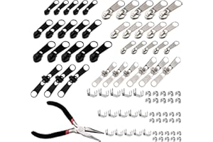 EWWTREY 85 Pezzi Kit Riparazione Cerniere Lampo, Riparazione Cerniera Lampo, Cursore Cerniera Ricambio, Kit di Riparazione Cerniera di Ricambio in Metallo, Pull Tabs Zip per Giubbotti Borse, con Pinze