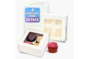 PACK N TRADE SPECIALISTS IN BAKERY & FOOD PACKAGING PACK N TRADE 25 Pcs cupcake boxes 4 hole - Removable Inserts Deep muffin boxes – White cake box (17.7 x 17.7 x 7.5 cm) with Clear Window - Ideal for Muffins, Cupcakes