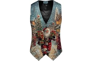 GENERIC Christmas Waistcoat Mens Fun Waistcoat Fun Christmas Festive Happy Santa Claus Xmas Holiday Dress V-Neck Snowflake Xmas Waistcoats V Neck Sleeveless Slim Fit Party Costumes Party Dress Up Vest Suit