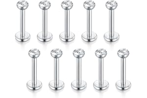 Funseedrr 10er 1.2mm Chirurgenstahl Lippenpiercing 6mm 8mm Labret Stecker Set Silber Tragus Helix Piercing Schmuck