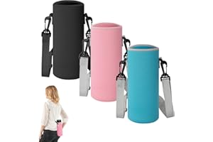Heveer Bolsa de Botella de Agua 500ML Portátil Funda para Botella de Neopreno con Correa de Hombro Ajustable para Deportes Senderismo Viajes 3 Piezas
