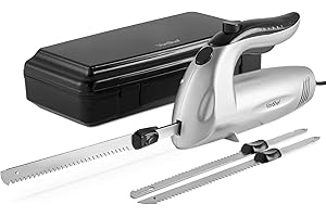 VonShef Electric Carving Knife With Two Serrated Blades For Multi-Purpose Use, Ergonomic Handle Plus Low Vibration & Noise For Your Comfort, Meat, Vegetable or Bread Knife