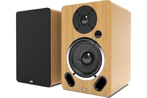AZATOM Bookshelf Speakers | Bluetooth | 5” Carbon Fibre driver & Silk Tweeter | 24bit DAC Built-in | Perfect for Streaming Music, Gaming, Vinyl Turntable, HiFi, Home Theatre Equinox M5 (Oak)