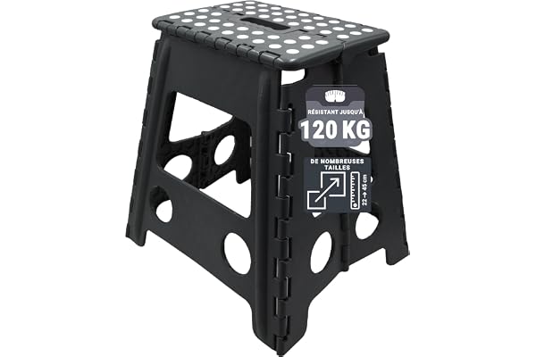 ZOLLNER Tabouret Pliable - Tabouret Pliant pour Enfants et Adultes jusqu'à 120 kg - Revêtement antidérapant - avec poignée de Transport Pratique - Ultra léger - Hauteur: 39 cm - Plastique - Noir