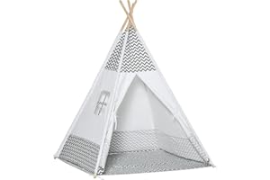 HOMCOM Tienda de Campaña para Niños de +3 Años Tipi Infantil de Madera Portátil con Ventana Colchoneta y Bolsa de Transporte para Interiores y Exteriores 120x120x155 cm Gris