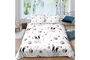 LOUSSIESD Set di biancheria da letto con bulldog francese e biancheria da letto carino cane 3D animale copripiumino amanti dei cani animali domestici copriletto copertura biancheria letto singolo