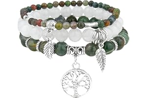 JUZICHEN 3 pcs Bracelet Pierre Naturelle Femme,Boho Bracelet Perles Femme Avec Pendentif Arbre De Vie,Bracelets De Yoga Femmes,17-24 cm Bracelets Pierre Coloré,Bijoux Cadeau Pour Femmes Fille